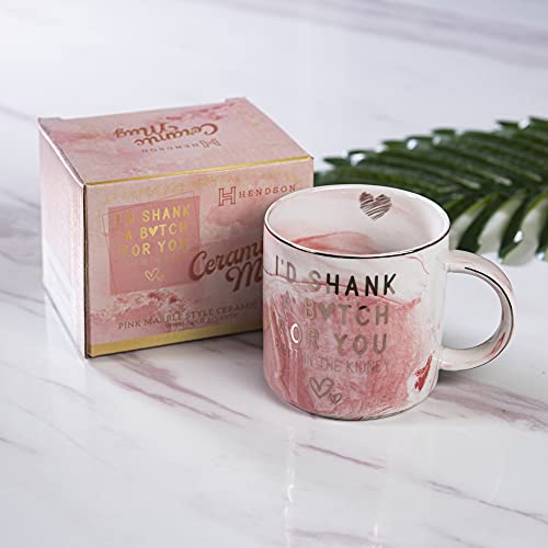 Best Friend Birthday Gifts for Women - Funny Friendship Gift for Bestfriend, Besties, BFF, Sister, Boss Woman, Big Sis, Sorority - I'd Shank A Girl For You - Cute Pink Marble Mug, 11.5oz Coffee Cup by Hendson - Used condition - Image 2