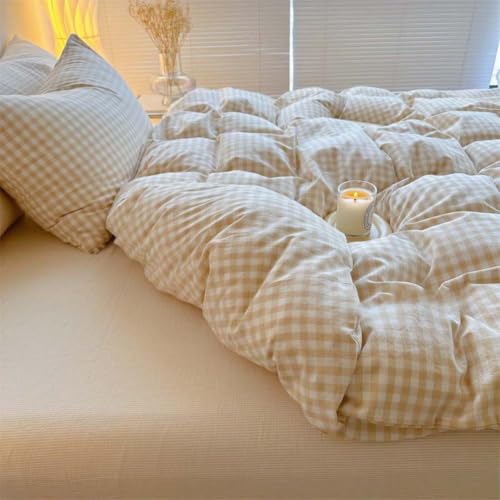 Image of Nayoroom Beige Gingham Duvet Cover Queen Tan Checkered Dorm Bedding