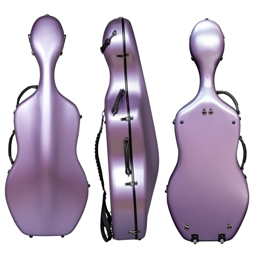 MI&VI CP-7006 Pure Poly Carbon Fiber Cello Case 4/4 Hard Shell 10lb (Full Size) with Wheels | Carry Straps | Rigid Protection | Tough Shell (Purple)
