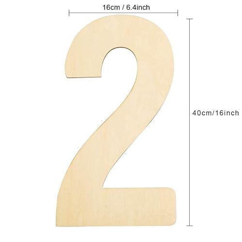 Y8Hm 16Inch/40Cm Large Unfinished Wooden Number 2, 0.2Inch/0.5Cm Thick Blank Wood Number Signs Borads For Diy Crafts Decor, Birthday, Parties, Wedding, Christmas Decoration #TOP1