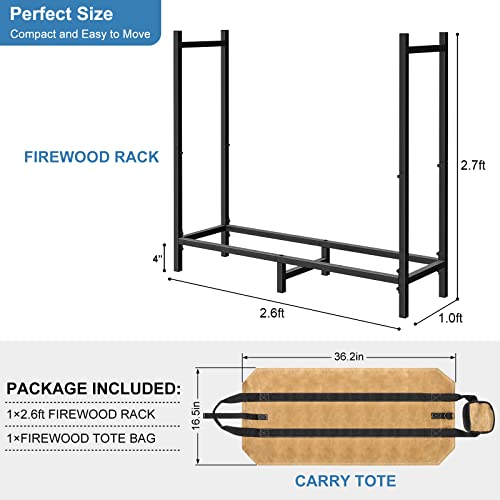 Nananardoso 2.6Ft Outdoor Indoor Firewood Rack And Tote Bag Combo Wood Rack For Firewood Storage Heavy Duty Log Holders For Fireplace Metal Lumber Storage Carrier Organizer #TOP2