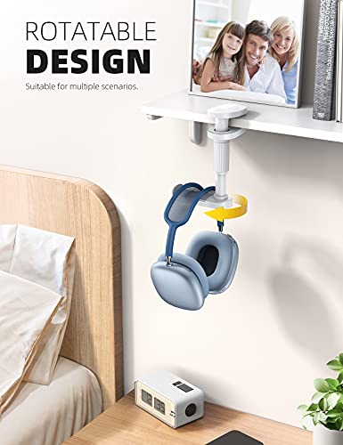 Image of Lamicall Headphone Stand, Headset Holder - [2025 Upgarded] 360 Rotating Headphone Hanger, Earphone Holder Hook Mount Clamp Under Desk for Airpods Max, Sennheiser, More, White