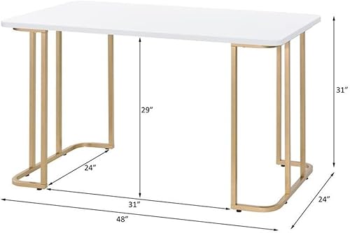Miniatura 3 de Acme Estie - Escritorio de madera con base de trineo de metal, color blanco y dorado