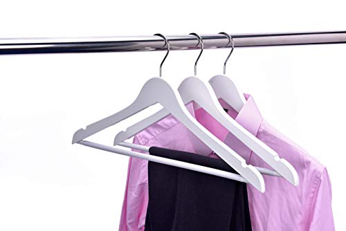 Quality Wooden Suit Hangers Set Of 10-Pack, With Non Slip Pants Bar, Smooth Finish Solid Wood Coat Hanger With Swivel Hook, Jacket, Pant, Dress Clothes Hangers (White, 10) #TOP6