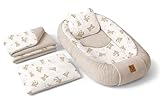 Babynest Nestchen Baby Set für Neugeborene – 5-teilig – Kuschelnest aus 100% Baumwolle & Waffelpique – Babykokon tragbar – für Babybett, Kinderbett & Kinderwagen – OEKO-TEX - Teddy und Sand