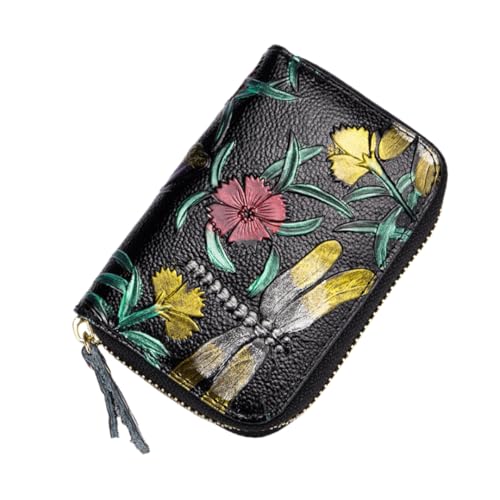 Meufam Womens Walllet RFID Blocking Leather Credit Card Wristlet Large Capacity Double Zip Ladies Floral Print Mini Wallet (Yellow)