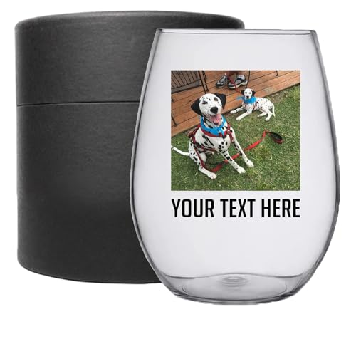 Plastic Stemless Wine Cup - Custom Mum 15oz Printed Photo, Tritan Tumbler Gift for Birthday, Customized Mom Wine Glass, Personalized Mothers Day cups with Picture, Disposable, Reusable, Shatterproof