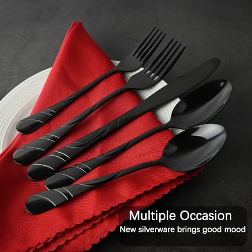 Black Silverware Set for 8, 18/0 Stainless Steel 40-Piece Frosted & Mirror Finish Flatware Set, Modern Cutlery Set for Wedding Restaurant Housewarming Party Event Serving For 8 by IFERRENS - Image 4