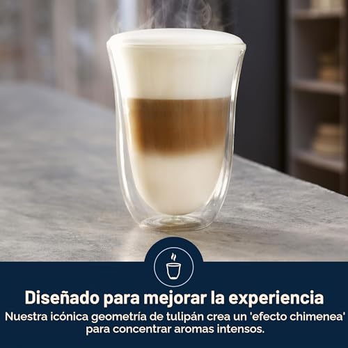 Miniatura 2 de De'Longhi Juego de 2 vasos premium para café latte macchiato, apto para lavavajillas, pared doble vidrio templado, transparente, 330 ml