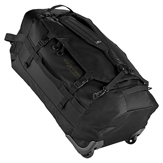 Eagle Creek Cargo Hauler 110L Wheeled Duffel Travel Bag with Backpack Straps and Handles, Lockable U-Lid Opening, End Compartments, and Compression Straps, Jet Black