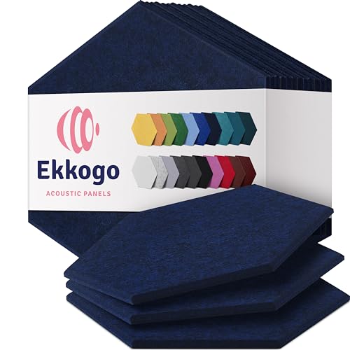Image of Acoustic Panels 12-Pack Soundproof Wall 12 inchX10.4 inchX0.4 inch - High Density Sound Dampening [Denim Blue Hexagon]