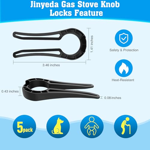 Jinyeda Gas Stove Knob Locks, 5 Pack Oven knob Covers for Child Safety, Child Proof Stove Knob Covers, Prevent Children or Pets from Accidentally Turning on Gas Stove (Black)