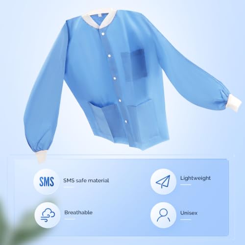Image of JMU 10-100 Pack Disposable Lab Coats, SMS Disposable Medical Jackets | Disposable Lab Coats for Men and Women, Knit Cuffs Collar, 3 Pockets