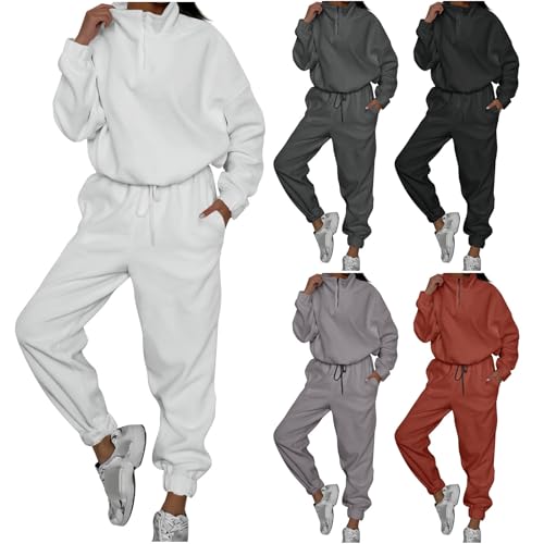 ilzjaua Womens Sets 2 Piece Outfits Fall Womens Sweatsuits Half-Zip Hooded Pullover Two Piece Outfits 7 Day Cruise Capsule Wardrobe for Women Conjuntos Mujer