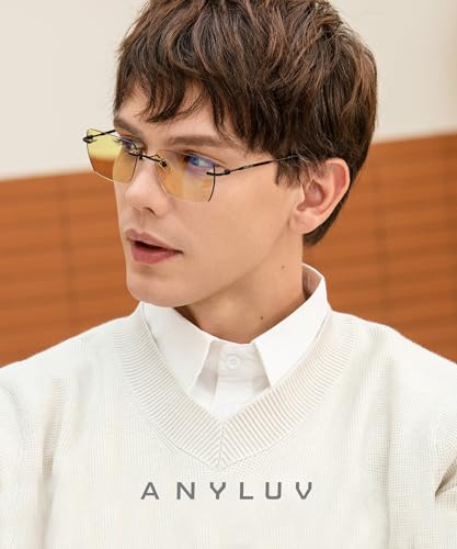 Image of ANYLUV Rimless Blue Light Glasses for Women /Men, Fashion Lightweight Blue Light Blocking Glasses with Stylish Metal Temples