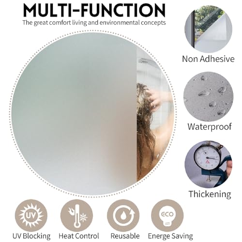 Image of KESPEN Window Privacy Film Frosted Glass Heat Control UV Blocking Privacy Window Film for Glass Windows Static Cling Non-Adhesive Door Coverings Decals for Bathroom Home Office, 23.6 Inch X 13.1 Feet