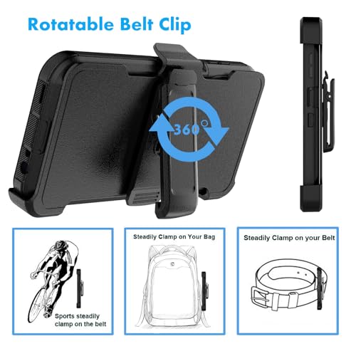 Njjex Rugged Case for Samsung Galaxy A15 5G, for Galaxy A15 5G Case with Belt Clip Holster, Built-in Screen Protector Heavy Duty Shockproof Locking Swivel Holster Kickstand Hard Phone Cover [Black] - Thumbnail 5