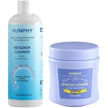 KUNPHY 250ml Ultrasonic Retainer Cleaning Solution for Ultrasonic Denture Cleaner and 300ml Jewelry Cleaner Solution for Gold, Silver,Ring