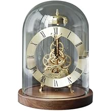 Vintage Table Clock, Vintage Clock with Glass Cover, Transparent Desk Clock, Wooden Base, Hourly Chime and Silent Mode for Home Office Decoration