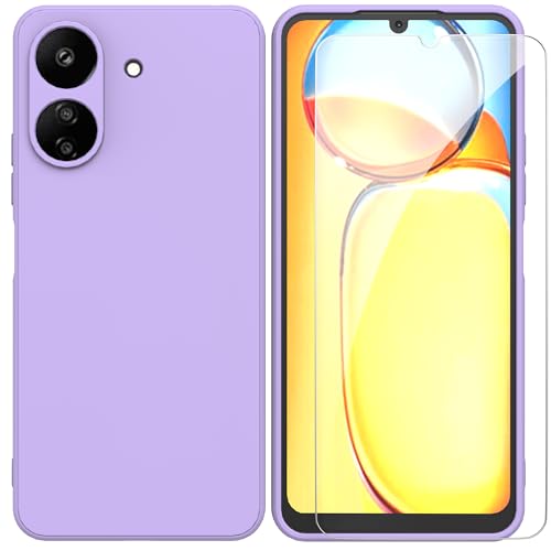 ARRYNN Funda Xiaomi Redmi 13C 4G (6,74') con Cristal Templado Protector de Pantalla,Ultra Slim Protectora Funda de Silicona Líquida Suave Case Cover para Xiaomi Redmi 13C 4G - Púrpura