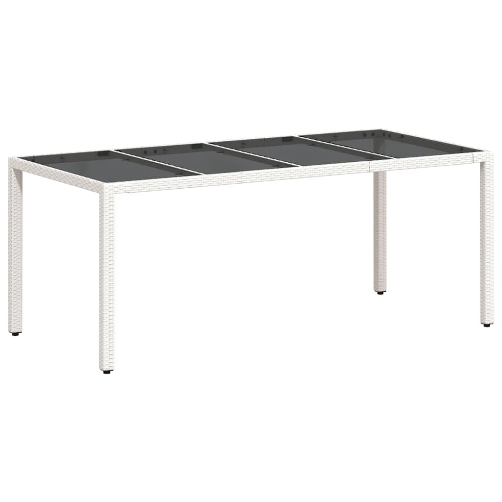 Stół ogrodowy ze szklanym blatem, biały, 190 x 90 x 75 cm, polirattan, stal malowana proszkowo, wytrzymały, odporny na warunki atmosferyczne, na balkon, taras, do ogrodu, na zewnątrz