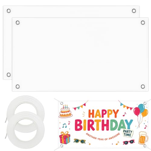 2 Pièce Banderole Personnalisée, 60 x 120 cm Bannières Blanche, Grandes Bannières Vierges Blanche, Bannières Vierge a Peindre Polyester Banniere avec Corde de Suspension de 8m DIY Extérieur Intérieur