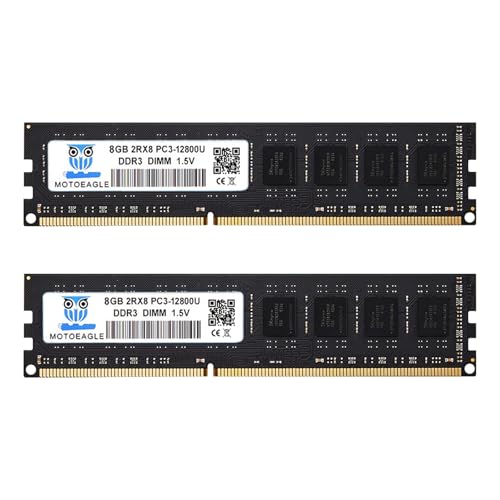 [DDR3 16GB RAM] 16GB KIT (2x8GB) DDR3 1600MHz PC3-12800U Non ECC Unbuffered 1.5V 2Rx8 Dual Rank 240 Pin UDIMM Desktop Memory RAM Module Upgrade