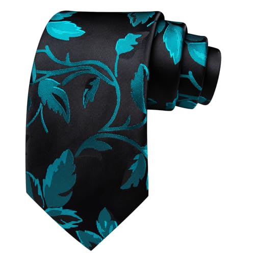 Image of Barry.Wang Flower Ties for Men Silk Woven Floral Tie Sets Necktie Handkerchief Cufflinks Wedding Party