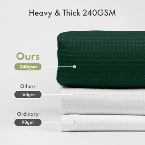 Image of AmazerBath Dark Green Shower Curtain Waffle Textured, Deep Green Shower Curtain Fabric Thick Heavy Duty 240GSM, Hotel Quality Bathroom Shower Curtains, Premium Polyester, 72 x 72 Inches