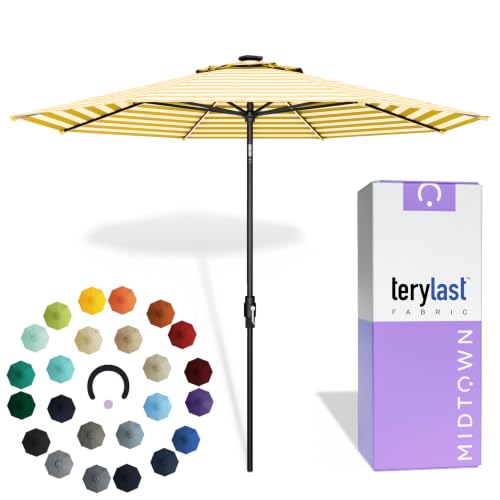 Image of Midtown Umbrellas LED Swilt - 8 Ft Solar LED Patio Umbrella, Sunny Stripes