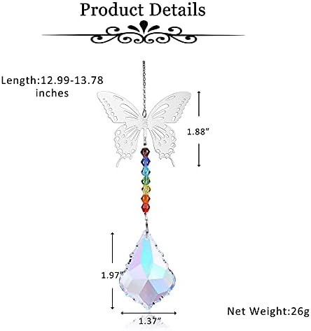 JSDDE Crystal Rainbow Suncatcher Glass Chakra Beads Pendant Colourful Hanging Prism Drop Sun Catchers for Windows Home Garden Decor (Butterfly)