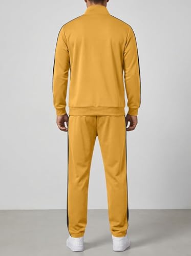 JMIERR Herren Traingsanzug Set Gelb Streatwear 2-Teiliger Jogginganzug Full Zip Sportanzug Männer Freizeit Tracksuit L