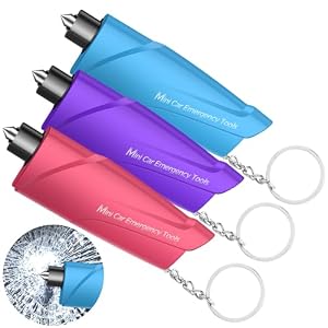 RAPUDA Window Breaker Seatbelt Cutter,3-in-1 Mini Glass Breaker, 3 Pack Car Escape Tool for Land and Underwater,Keychain Car Emergency Tool（Pink/Purple/Sky Blue）