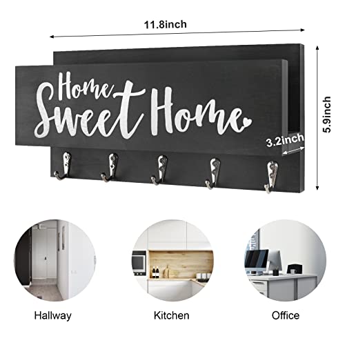 Fipute Mail And Key Holder For Wall, Decorative Entryway Organizer Shelf With Hooks For Dog Leash, Sunglasses, Purses, Coats – 100% Solid Wood Key Hanger 11.8” X 5.9” X 3.2” #TOP5