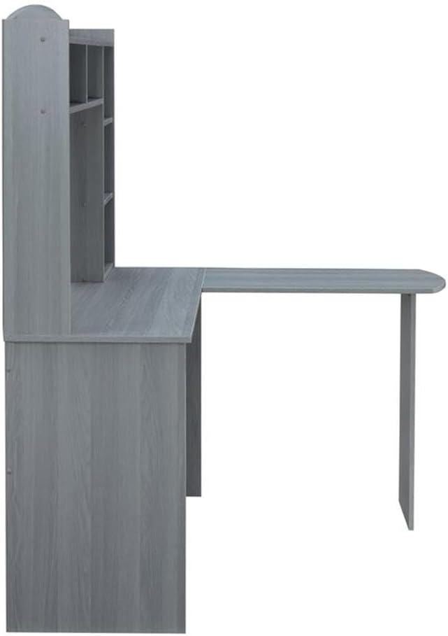 Pemberly Row Modern L-Shaped Engineered Wood Computer Desk with Hutch, Gray Finish, 5-Shelf Design, 60.25 in x 47.25 in x 49.25 in, Corner Office or Home Office Desk with Storage