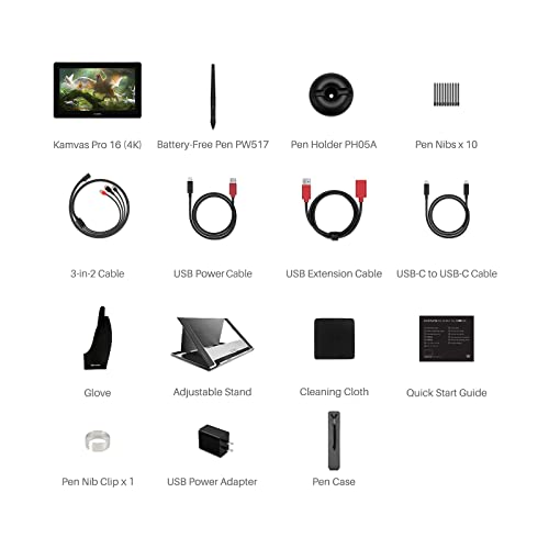 Huion Kamvas Pro 16 (4K) Tablet graficzny UHD z wyświetlaczem, 15.6-calowy tabletki rysunkowe, Glar-Free Monitor graficzny z pełnym laminowanym, piórem baterii PW517, Chrome Rezerwacja Chrome Book, Windows & Mac