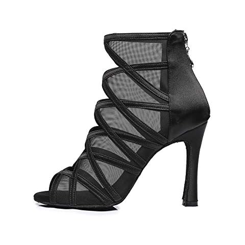 TINRYMX Womens Latin Dance Shoes Satin Tango Performance Professional Ballroom Salsa Dance Shoes,L445-Black-7.5CM,3 UK Cover