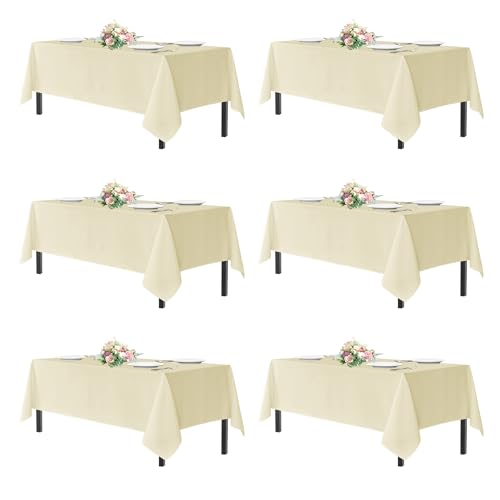 Image of sancua Beige Tablecloths 60x120 Inch for 8 Foot Tables, 6 Pack | Rectangle Washable Fabric Table Cloth for Wedding Party, Birthday, Banquet Reception, Reusable Polyester Covers