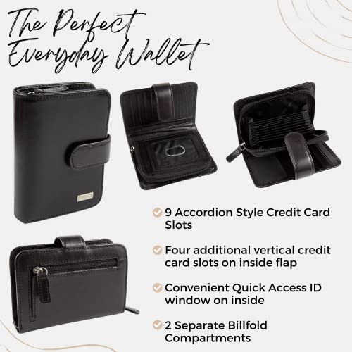 Women's Wallet Leather RFID Coin Purse Billfold Accordion Black3