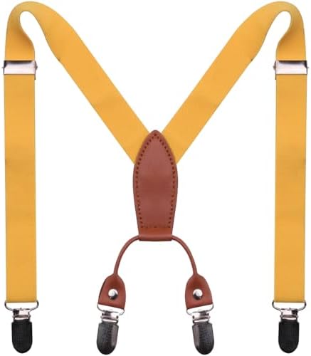 Child Kids Suspenders for Boys and Girls Toddler, Baby Leather 4 Clips Strong Metal Adjustable Suspender
