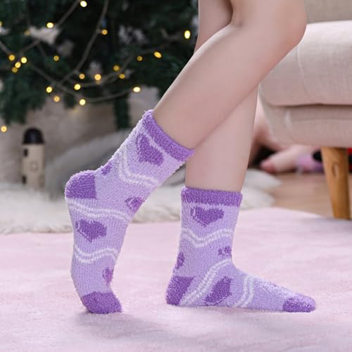 Image of LINEMIN Womens Fuzzy Socks Cozy Fluffy Winter Warm Slipper Socks Microfiber Soft Home Sleeping Socks