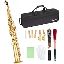 Soprano Saxophone Set, Copper Lacquer Gold Finish, Hand-Assembled & Beginner-Friendly, Includes Hard Case, Neck Strap, Reeds, Stand & Essential Cleaning Accessories