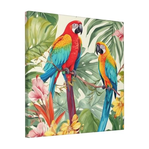 Toile murale plantes et perroquets pour raviver un mur blanc vide