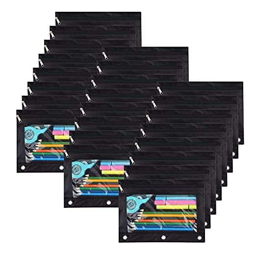 YoeeJob Pencil Pouch for 3 Ring Binder, Binder Pouches with Zipper Bulk, Pen Holder Case with Clear Window School Class Office Organizers, 24 Pack, Black
