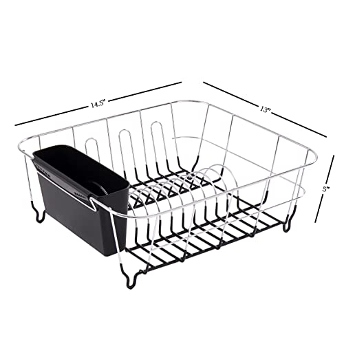 Sweet Home Collection 2 Piece Dish Drying Rack Set Drainer With Utensil Holder Simple Easy To Use Fits In Most Sinks, 14.5" X 13" X 5.25", Black #TOP3