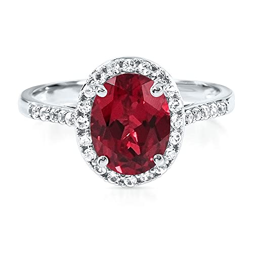 2.6 Carat Diamond With Red Ruby Oval Cut Bridal Enagagement Rings For Women 10K White Gold Anniversary And Wedding Prong Setting (Centre Gemstone 2 ctw,Clarity I2,Color HI)