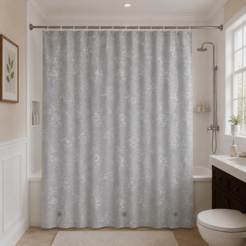 TIKABC Shower Curtain Liner, 4G PEVA Shower Liner, Plastic Waterproof Shower Curtains, 72x72 inch with Grommet Holes 3 Magnetic Weights