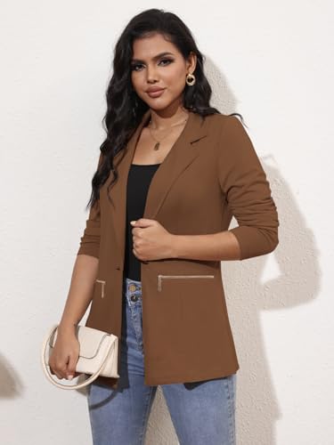 Genhoo Womens Casual Jackets Button Long Sleeve Work Office Outerwear Coats Blazer Dark Brown XXX-Large