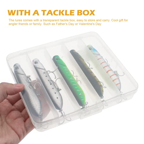 Topwater Fishing Lures, 5 Pcs Fishing Pencil Whopper Plopper Bass Floating Water Lures Kit, Trout Bass Lures Walk The Dog Baits For Saltwater And Freshwater(3.94",0.63Oz) #TOP3