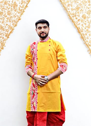 Image of Pure Cotton Full Sleeves Kurta with dupion silk Dhoti pant set (701)